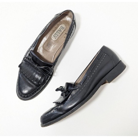 Bally Shoes Bally Black Leather Kiltie Slip On Loafers Dress Shoes Sz 9 D Made In Italy 294